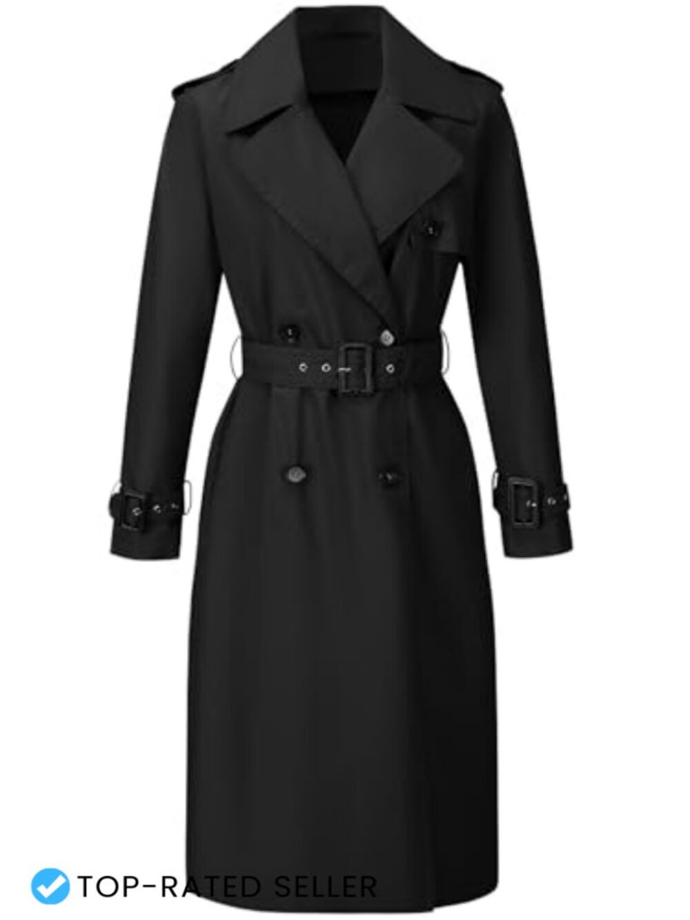 RISISSIDA Women Double-Breasted Long Trench Coat Water Resistant